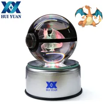 HUI YUAN Charizard Crystal Ball 8CM Rotary Base USB  Battery Powered 3D LED Night Light Desk Table Lamp Decorations