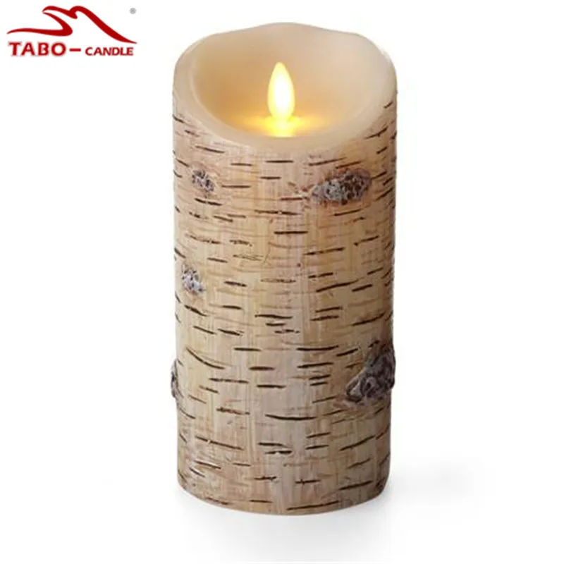 Birch Bark Effect Moving Flame Flameless Luminara Candle with Timer