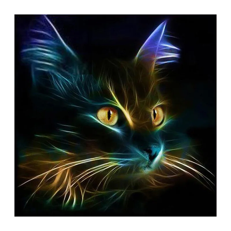 Diy square drill diamond painting cross stitch mosaics Full 100% cover embroidery animal Light black cat face diamond embroidery