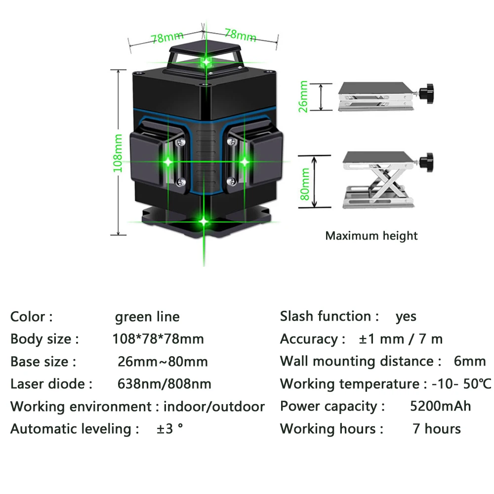 Лазерный уровень 16 линий зеленая линия 3D самонивелирующийся 360 горизонтальный и вертикальный супер мощный лазерный уровень зеленый луч лазерный уровень