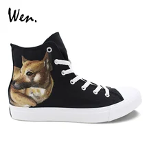 Вэнь настроить обувь с ручной росписью китайские сельские собаки Дизайнерские кроссовки для женщин и мужчин Топ парусиновая обувь кроссовки на шнуровке плимсоллы