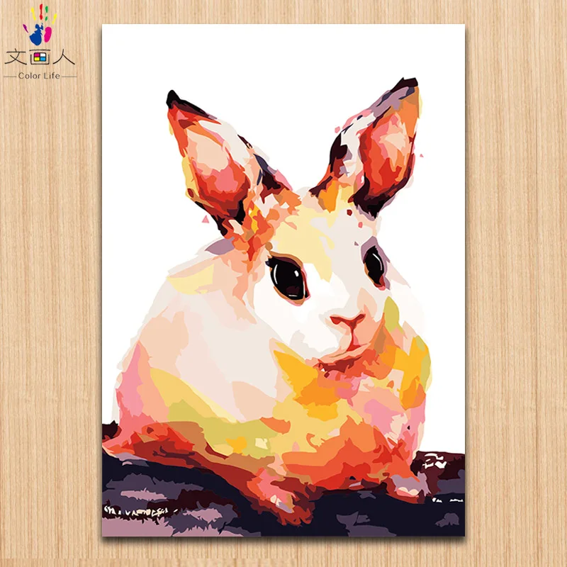 cut rabbit oil painting coloring by numbers with paint colours animals