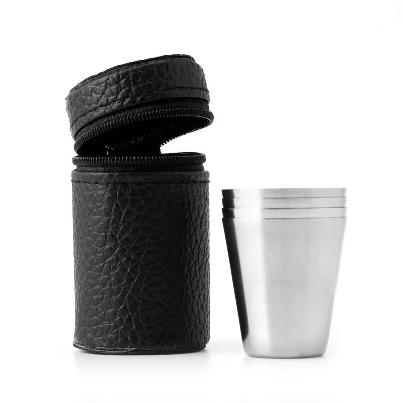 

Stainless Steel 4Pcs Outdoor Camping Mini Cup Mug Drinking Coffee Beer With Case Dinnerware Serving Mugs