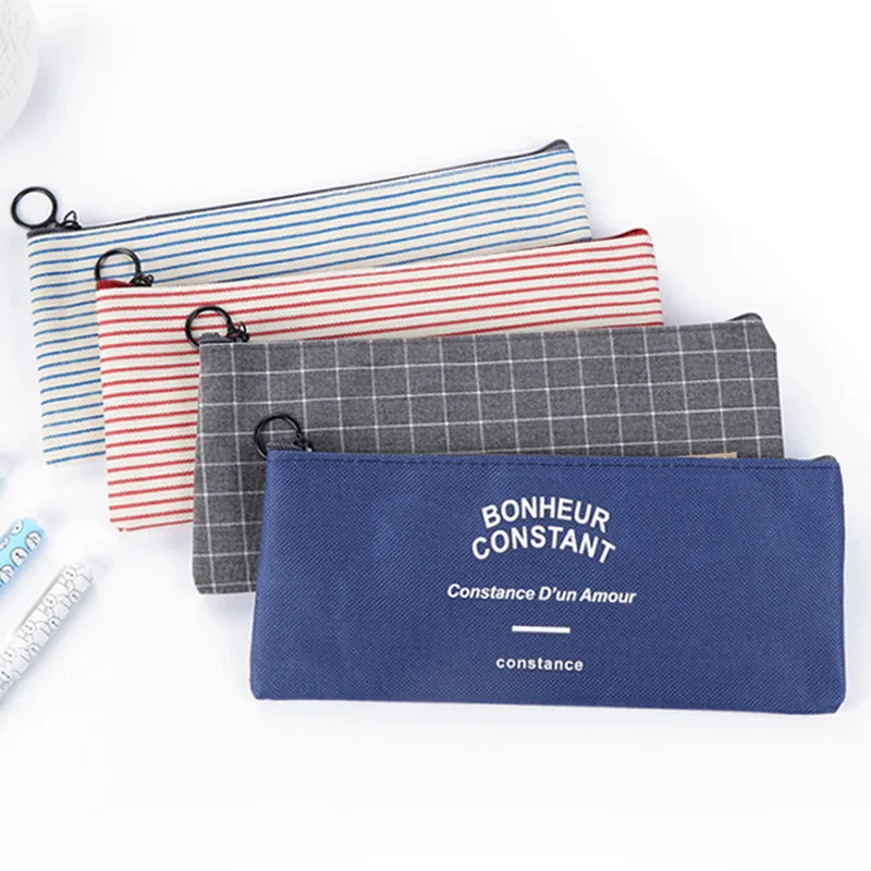 

Cute Smiple Canvas Pencil Case School Bag Kawaii Stripe Pencil Box Case For Girls Boys Bts Korean Stationery Office Supplies