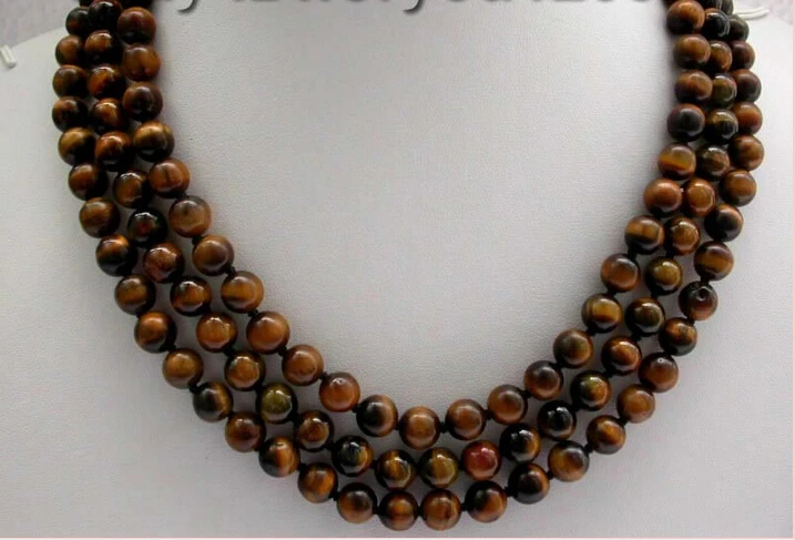 

Fast shipping>>>>Wonderful!3rows Natural Tiger's Eyes Necklace 925sc! 30% off