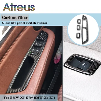 

Atreus For BMW X5 E70 X6 E71 Carbon Fiber Window Lifter Control Frame Switch Decor Armrest Panel Trim car Interior accessories