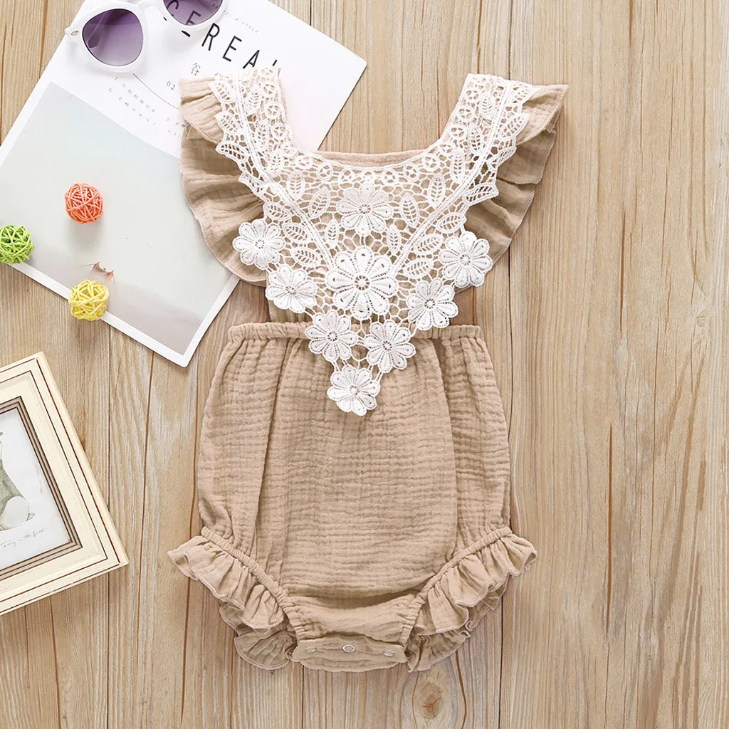 Newborn Infant Baby Girl Lace Floral Romper Bodysuit Sleeeless Clothes Outfits