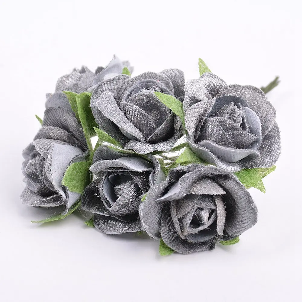 6 шт./партия Высокое качество искусственный цветок из шелка Розы Искусственные цветы украшение дома DIY ВЕНОК скрапбукинга обувь и одежда - Цвет: Серый