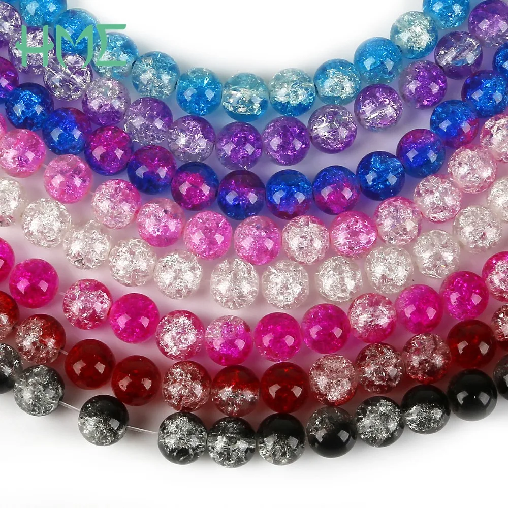 Diameter 10mm Hole 2mm Two Tone Color Crackle Glass Round Beads For DIY
