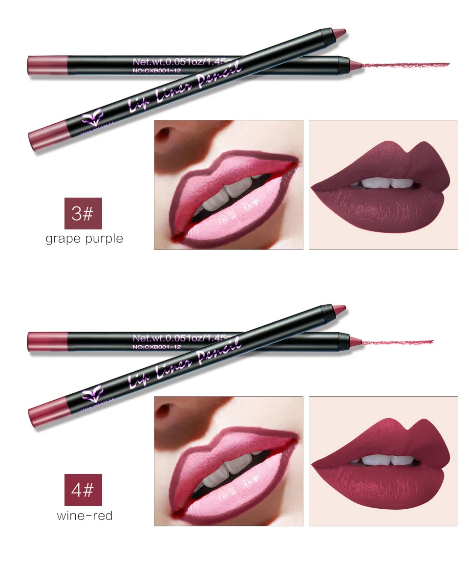 12 Pcs/Kits Lip Liner Pencil Set Nude Color Smooth Lipliner Moisturizer