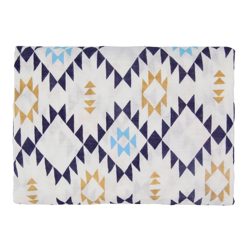 Детское одеяло для новорожденных, детское банное полотенце, многофункциональное супер мягкое муслиновое хлопковое Пеленальное Одеяло KF474 - Цвет: blue geometry