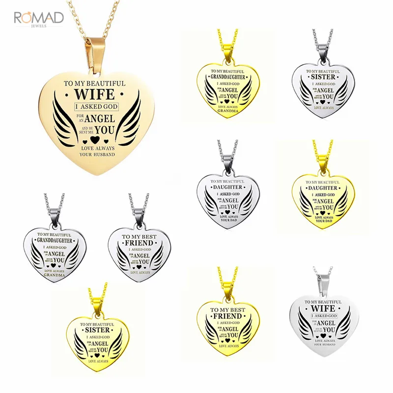 

Romad Love Heart Letters Necklace Gold Silver Heart Shape Necklaces & Pendants For Wife Sister Daughter Gift