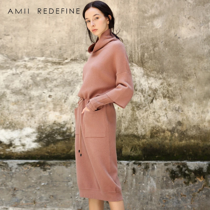 Beste Amii Herdefini euml;ren Jurk Vrouwen Winter 2018 Vintage Solid Sjerpen Puff Mouwen Rijk Lace Up Boog Zakken Elegante Gebreide Trui Jurk