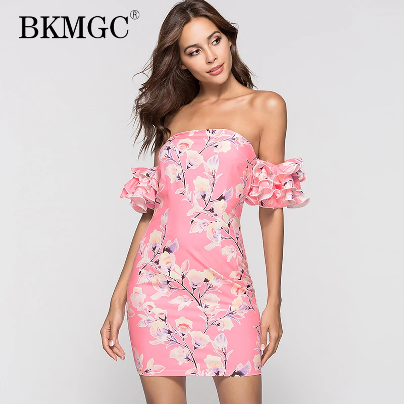 

BKMGC 2019 New Sexy Sleeveless Slim Shealth Mine Short Dresses Fashion Women Dress Summer Elastic Pink White Strapless Gown