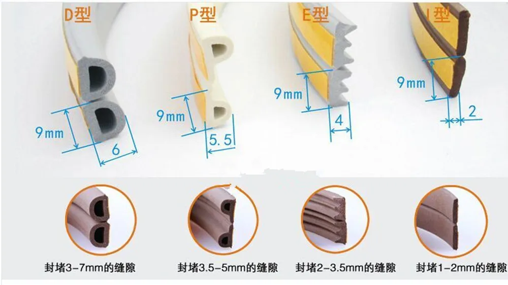 2,4 м самоклеющиеся E/D/I-type двери звукоизоляция избегания столкновений резиновое уплотнение столкновения 3 цвета для окна Пенопласт Полосы