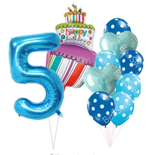 40 дюймов розовый и голубой номер 1 2 3 4 5 лет воздушные шары в виде торта ко дню рождения для маленьких мальчиков и девочек 1 вечерние принадлежности для декора латексные гелиевые шары в горошек