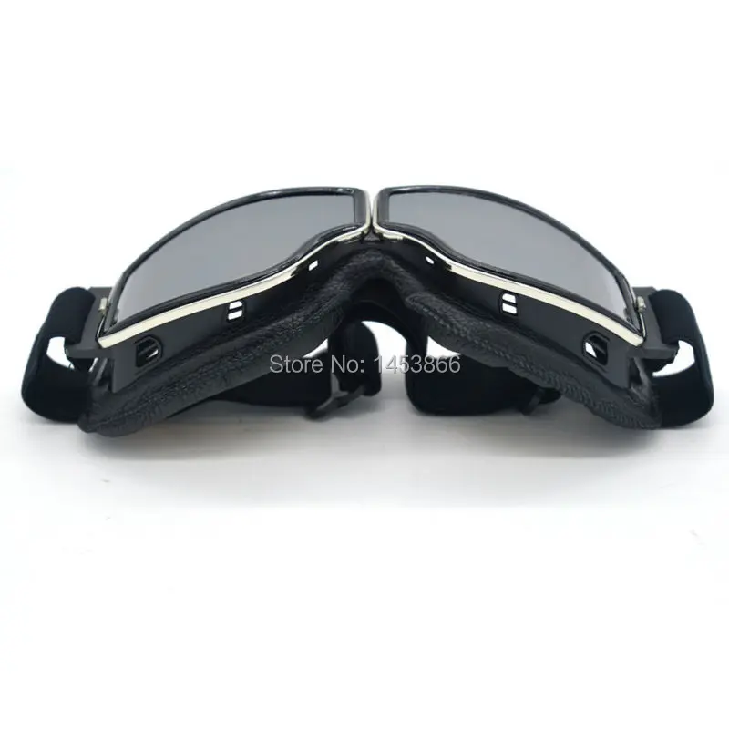 Черный из натуральной кожи горячая пилот крейсер велосипед мотоцикл защитные очки, очки серебряные линзы