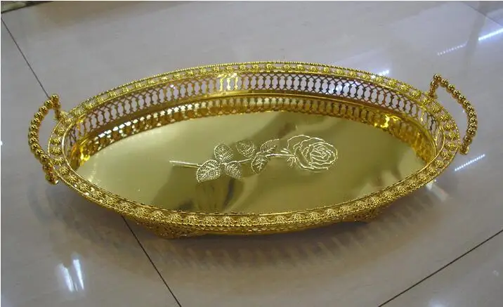 50 30cm Oval Gold Silver Metal Serving Tray Decorative Fruit Tray