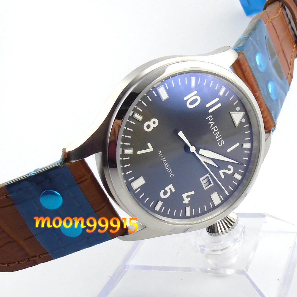 

47mm parnis gray dial date automatic movement mens watch