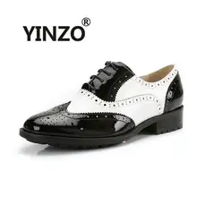YINZO Брендовая женская обувь новые модные из натуральной овечьей кожи Туфли-оксфорды для Для женщин Винтаж обувь «Bullock» Туфли без каблуков zapatos mujer