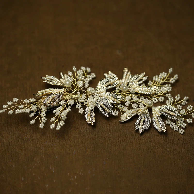

Jonnafe High-End Gold Beaded Rhinestone Wedding Tiara Hair Comb Bridal Clip Accessories Women Headpiece