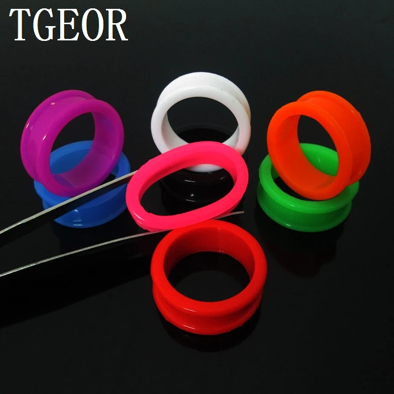 

Hot Selling body jewelry round shape silicone ear tunnels 1 pair mixed gauges flexible hollow ear plug free shipping
