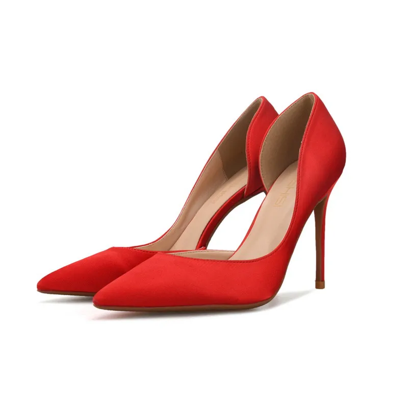 2019 Women Satin Silk Pump 6 8 10cm Stiletto High Heel One Side