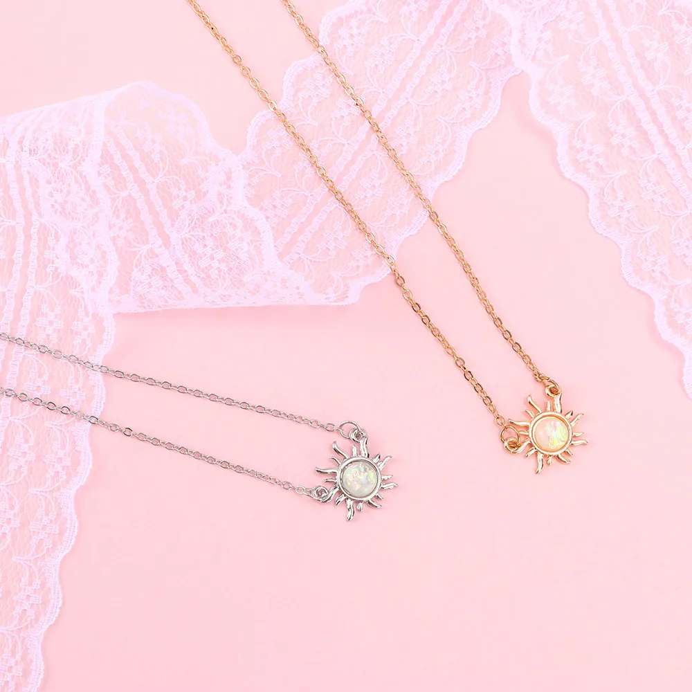 

New Arrival Simple Fashion Sun Flower Opal Choker Necklace For Female Fashion Dangle Clavicle Chain Jewelry