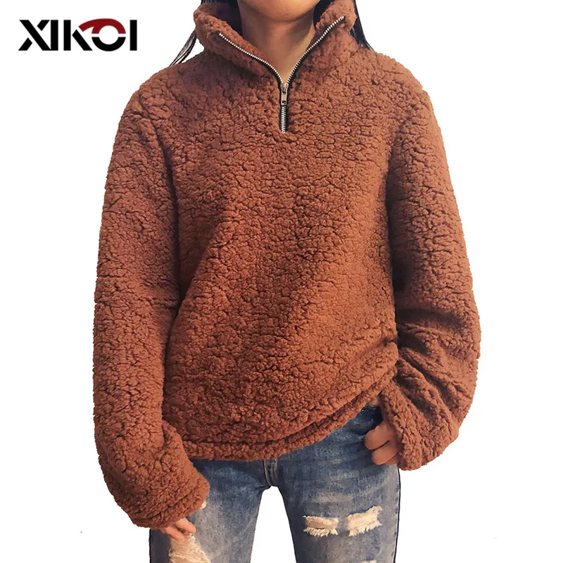 

XIKOI Autumn Winter Women Sweatshirt Fashion New Long Sleeve Sweatshirts Soft Warm Casual Shaggy Pullover Tops Fuzzy Hoodies
