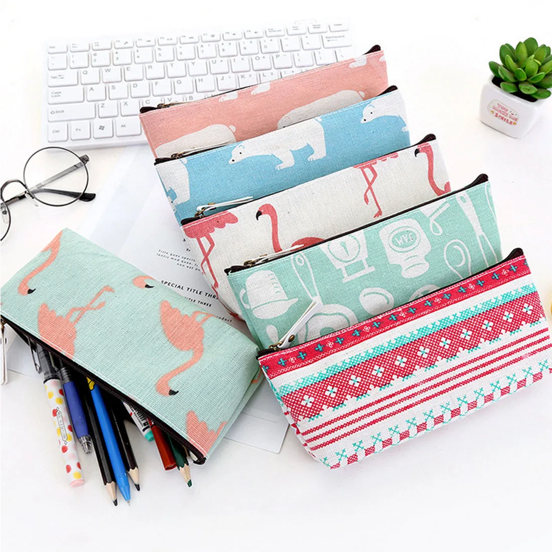 

FangNymph Stylish Simplicity High Capacity Canvas Pencil Case Cute Pen Bag Creative Gift School Supplies Office Stationery