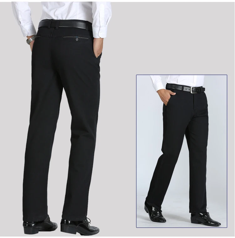 Мужские хлопковые брюки среднего возраста с высокой талией, зимние деловые повседневные брюки, мужские прямые бархатные утепленные брюки