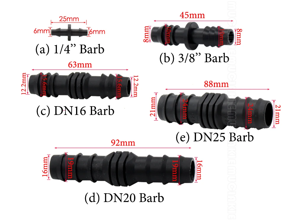 MUCIAKIE 1/4 ''3/8'' DN16 DN20 DN25 равный Барб садовый водопроводный соединитель прямой адаптер микро капельные муфты ирригационные фитинги