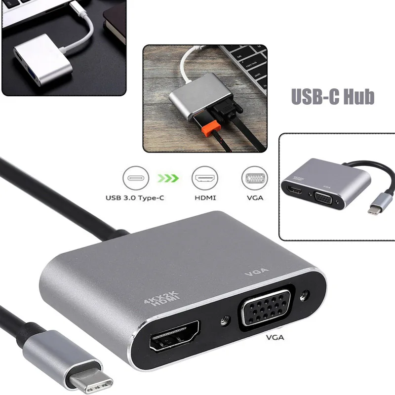 

Адаптер 2 в 1, USB 3,1, 4K, Type C, для Macbook, Samsung, Xiaomi