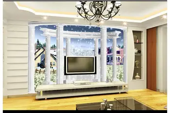 

3D wallpaper custom non-woven 2015 new Hd 3 d pillars snow PSD layered images beauty mural home decoration