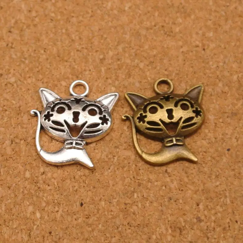 

10pcs/lot Vintage Hollow Cat Antique Bronze/Silver Metal Frame Connector Charms Pendant DIY Jewelry Findings Accessories 21x24mm