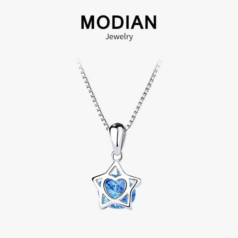 MODIAN Новое поступление звезда Серебряное ожерелье 925 светящаяся синяя подвеска в виде сердца с фианитами ожерелье s для женщин ювелирные изделия на подарок для нее