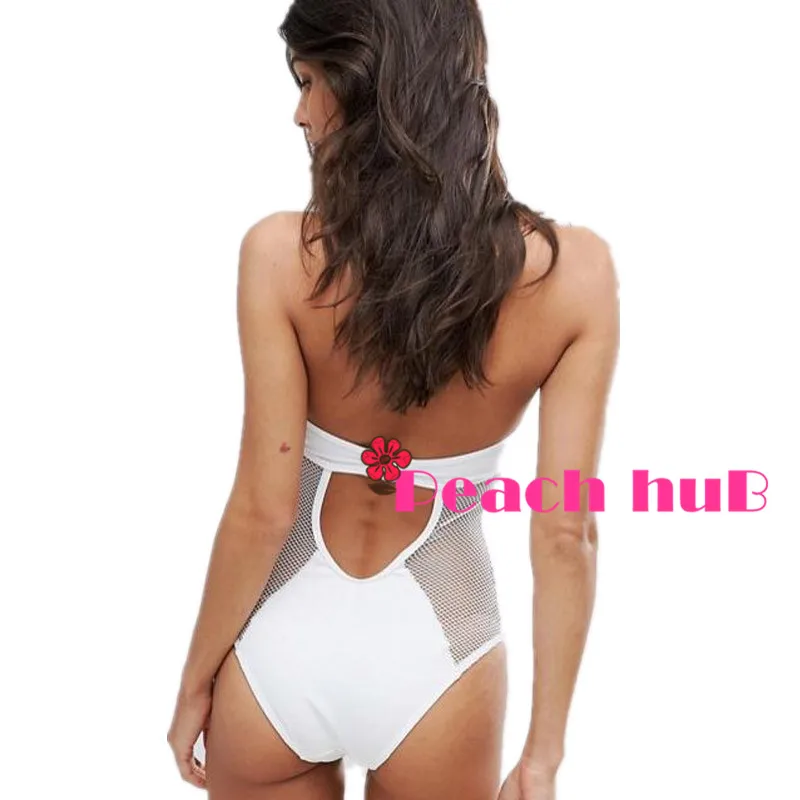 Sexy Mesh One Piece Black Swimsuit Woman Plus Size Female Monokini White Swimsuit Transparent Beach Swimming Suit  (9)