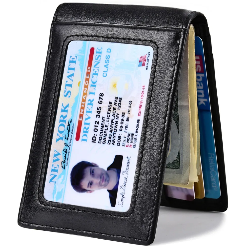 Мужские тонкие двойные кожа короткие бумажник Front Pocket Wallet RFID зажим для денег usd