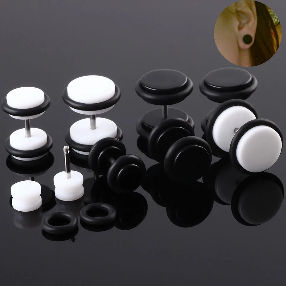 

2Pcs 16G Silicone Black White Double Sided Bolt Earrings Stud Ear Tunnel For Men Women Punk Gothic Barbell Ear Plug Female Male