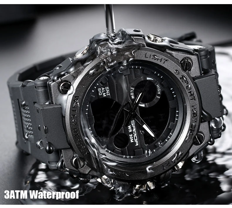 Sanda мужские часы черные спортивные часы светодиодный цифровой 3ATM водонепроницаемые военные часы S Shock мужские часы Relogios Masculino