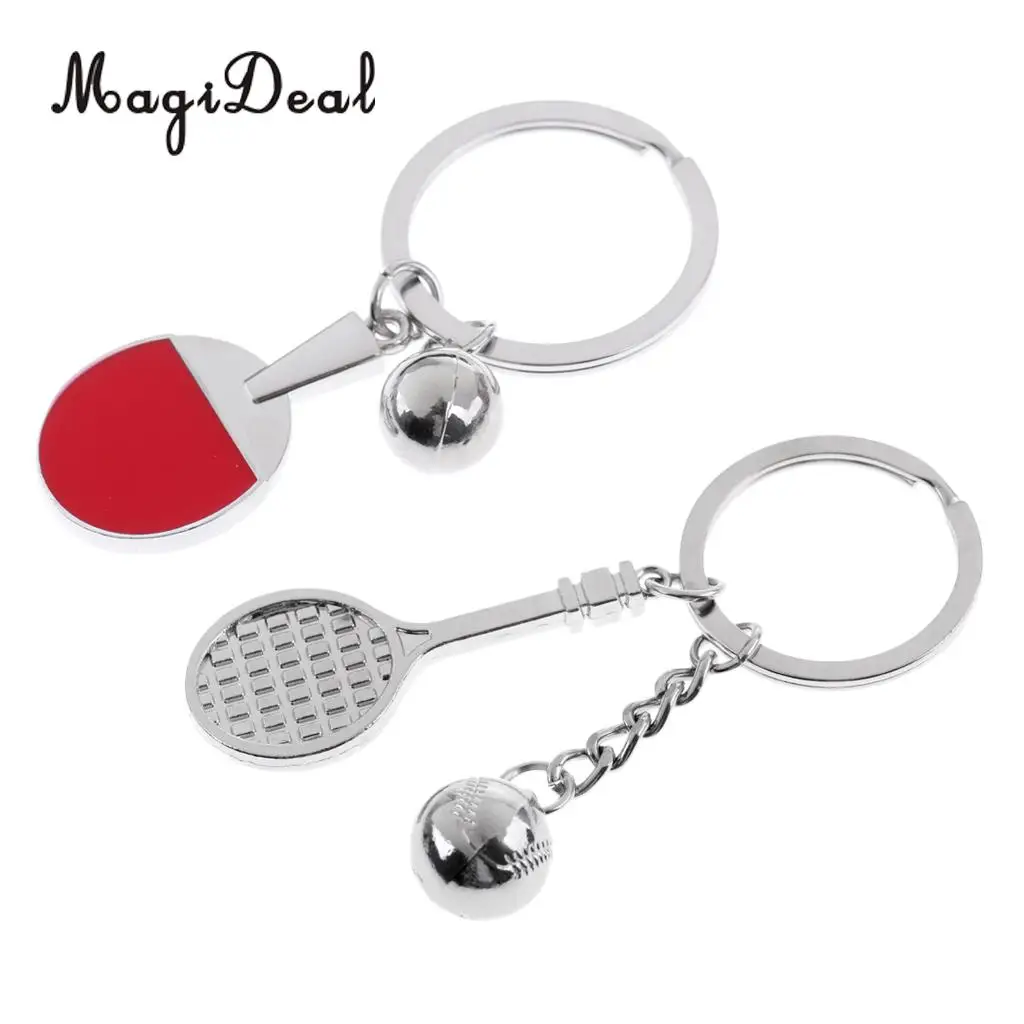 MagiDeal 2 Pieces Sturdy Alloy Tennis Racket Style Keychain Table Tennis Paddle Keyring Bag Decor Gifts Souvenir