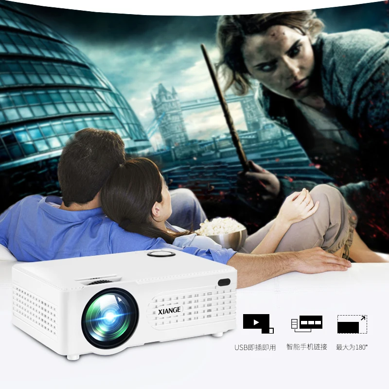

Portable Mini Projector Home Theater LED&LCD Proyector With HDMI/USB/SD/VGA/AV Interface white color and AU-plug