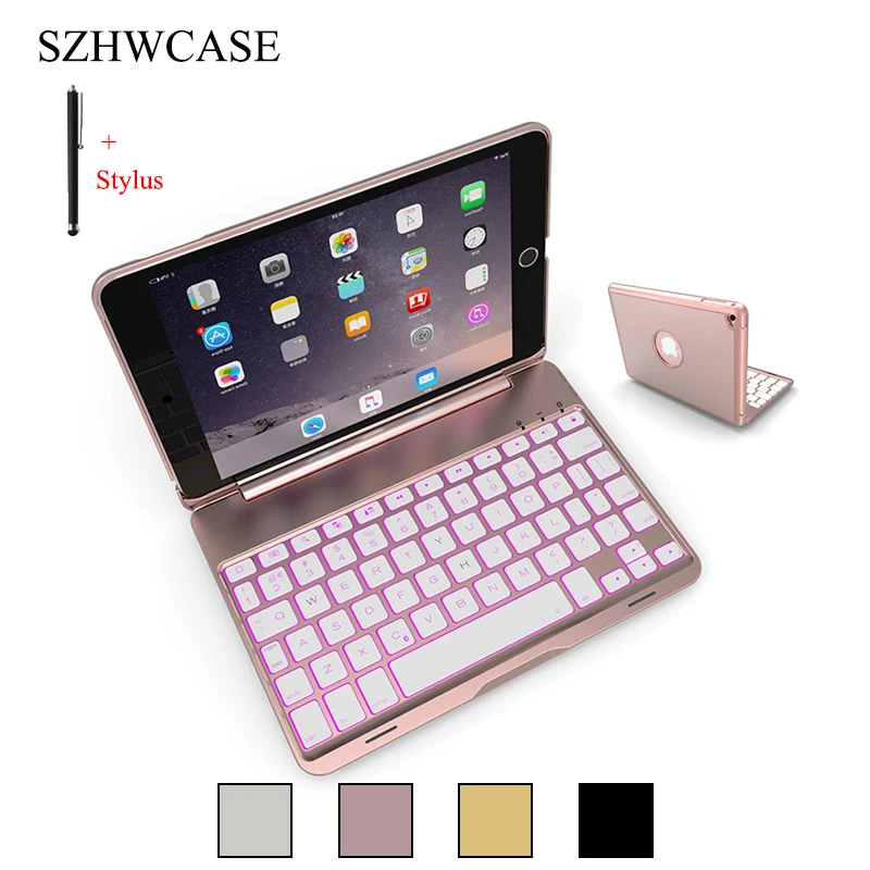 

For iPad Mini 4 Wireless Bluetooth Keyboard Case For iPad Mini 4 Tablet Aluminum Alloy Stand Cover Flip Capa +Stylus