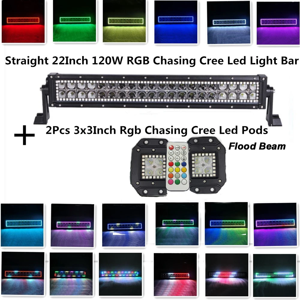 22 Inch 120w led light bar car Light Bar Offroad Halo Ring RGB Chasing
