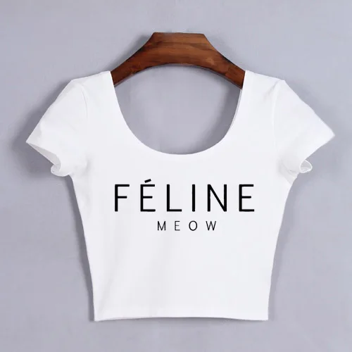 Tumblr женская одежда Feline мяу укороченные Топы корректирующие короткий рукав