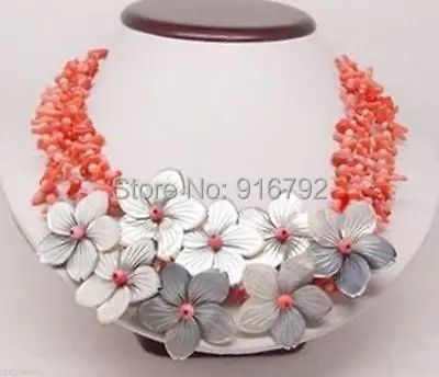 

free shipping >>>>4row pink coral flower shell necklace