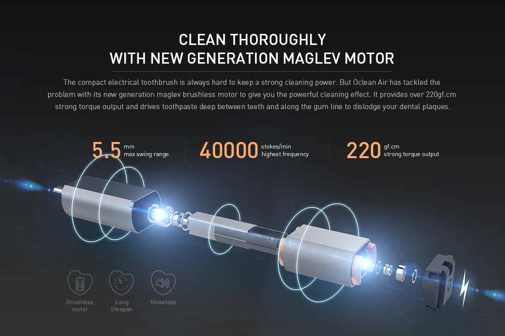 Oclean Air перезаряжаемая звуковая электрическая зубная щетка интеллектуальное приложение/WeChat управление с чувствительной к давлению кнопкой