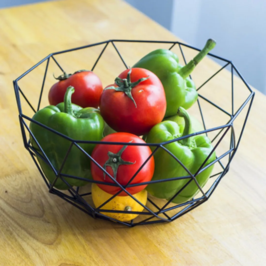 JX-LCLYL New Geometric Iron Wire Decorative Storage Display Basket Fruit Bowl Black 135mm