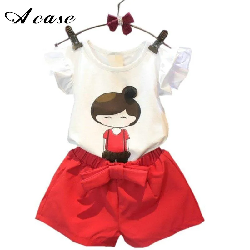 2018 Summer Style Baby Girls Clothing Set Cartoon T shirt + Pants Skirt