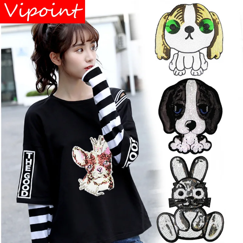 

VIPOINT embroidery Sequins big dogs rabbit cats owl bear patches animal patches badges applique patches for clothing XC-101